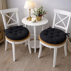 Round Chair Pads With Ties - Round chair cushions - Multicolor cushions - Bench Cushion - Floor Cushion - Summer Home Decor - Outdoor Decor Black
