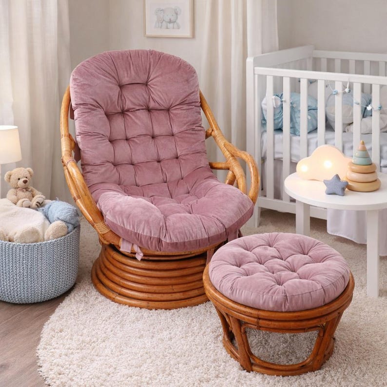 Velvet Rocking Chair Pad with Ties, Living Room Rest Chair, Cushioned Chair Seat Pad, Custom-Sized Cushion, Cover, Rattan Recliner Pad Pink Rose