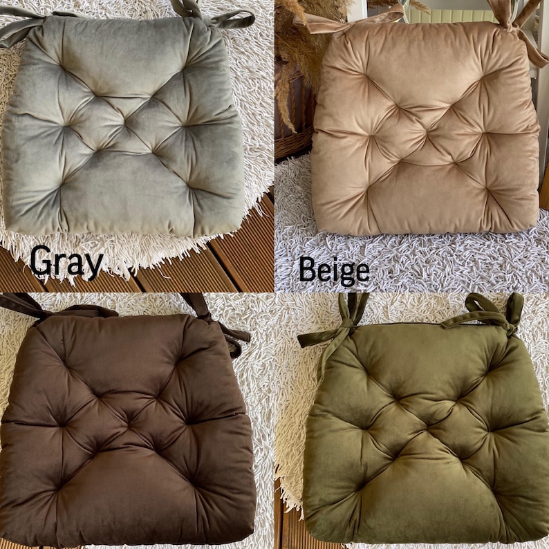 Trapezoid Velour Chair Cushions Grey, Beige, Brown, Olive Green
