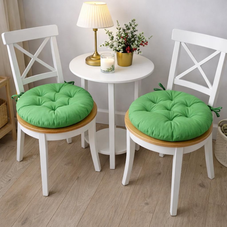 Round Chair Pads With Ties - Round chair cushions - Multicolor cushions - Bench Cushion - Floor Cushion - Summer Home Decor - Outdoor Decor Bright green