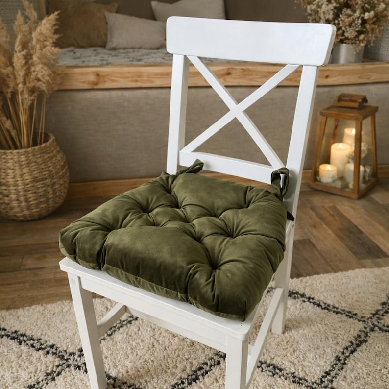 U-Shaped Velvet Cushion For Chair - Velour Trapezoid Seat Pad with Ties image 1