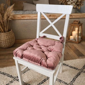 U-Shaped Velvet Cushion For Chair - Velour Trapezoid Seat Pad with Ties Pink Rose