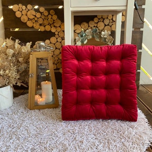 Square Velour Chair Cushion Red