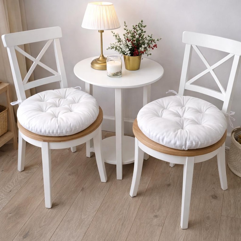 Round Chair Pads With Ties - Round chair cushions - Multicolor cushions - Bench Cushion - Floor Cushion - Summer Home Decor - Outdoor Decor White