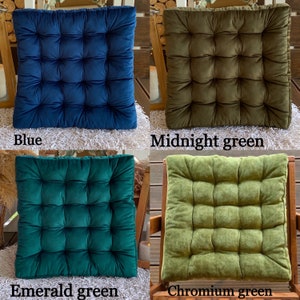 Square Velour Chair Cushion Blue, Midnight Green, Emerald Green, Chromium Green