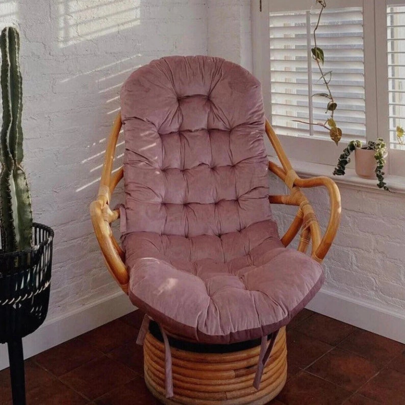 Rattan Chair Velour Cushion Rose
