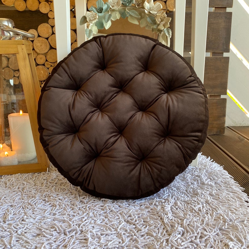 Round Velour Chair Cushion in Brown