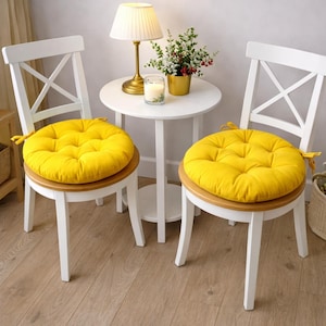 Round Chair Pads With Ties - Round chair cushions - Multicolor cushions - Bench Cushion - Floor Cushion - Summer Home Decor - Outdoor Decor Yellow