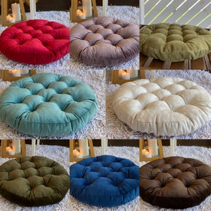 Round Velour Chair Cushion in Red, Purple, Chromium Green, Teal, White, Olive Green, Blue, Brown