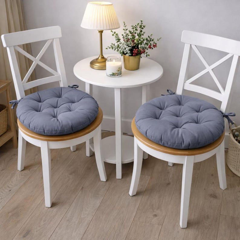 Round Chair Pads With Ties - Round chair cushions - Multicolor cushions - Bench Cushion - Floor Cushion - Summer Home Decor - Outdoor Decor Grey
