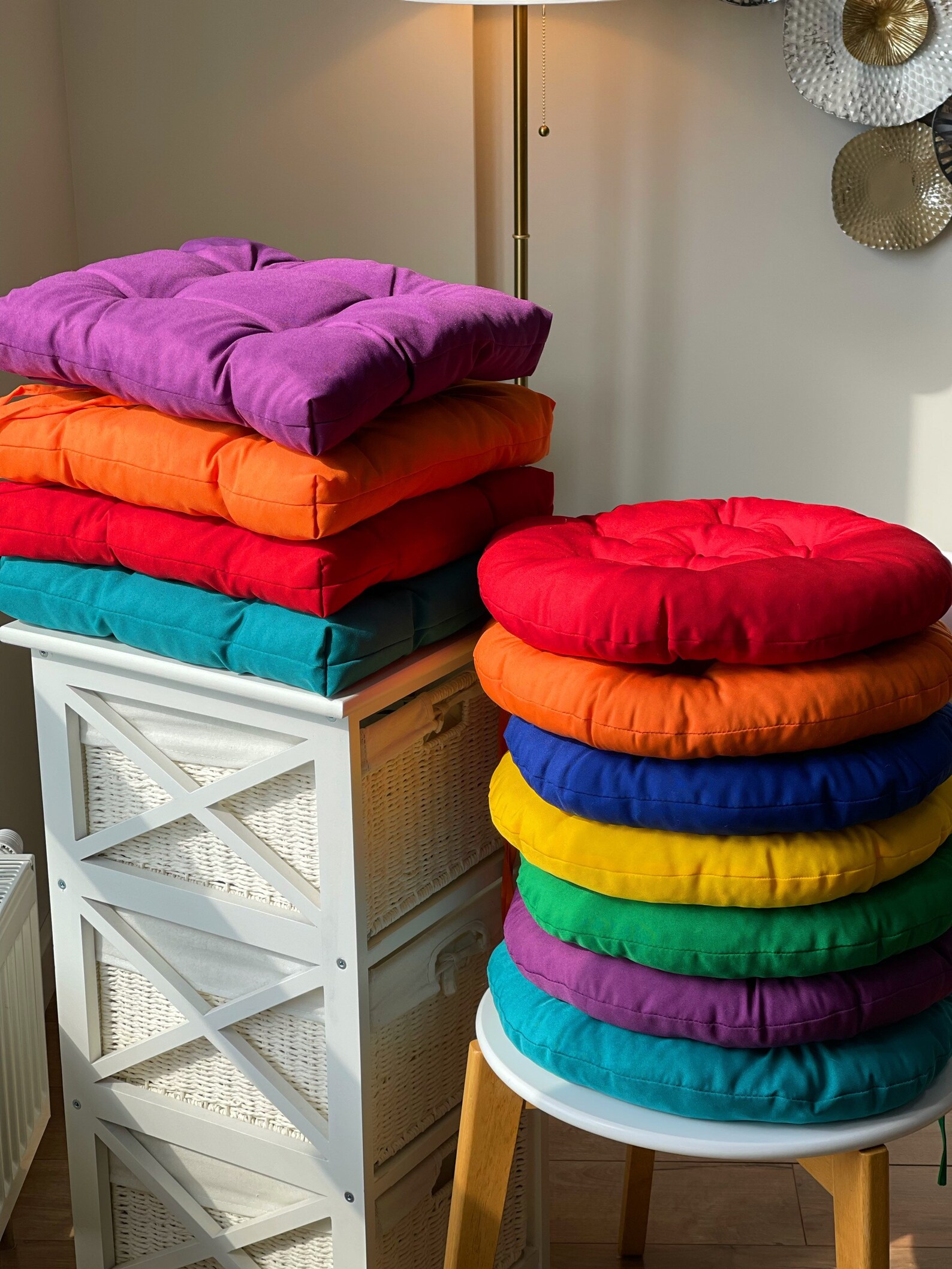 Round Chair Cushions Multicolour Cushions Pads With Ties Etsy