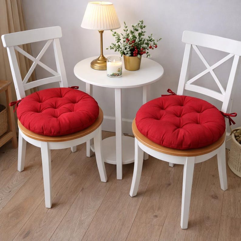 Round Chair Pads With Ties - Round chair cushions - Multicolor cushions - Bench Cushion - Floor Cushion - Summer Home Decor - Outdoor Decor Red