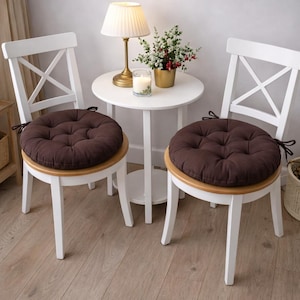 Round Chair Pads With Ties - Round chair cushions - Multicolor cushions - Bench Cushion - Floor Cushion - Summer Home Decor - Outdoor Decor Brown