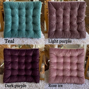 Square Velour Chair Cushion Teal, Light Purple, Dark Purple, Rose