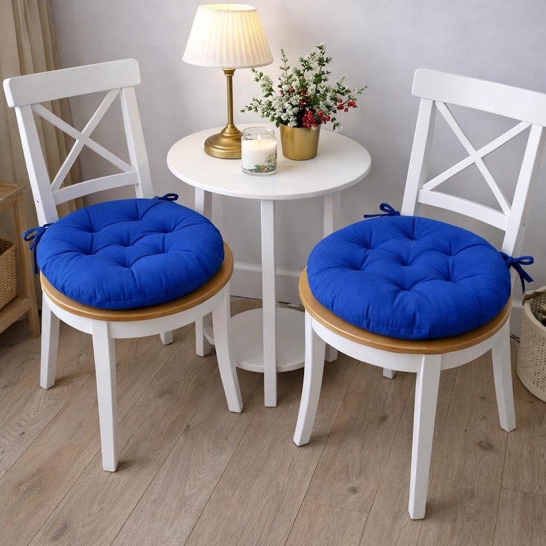 Round Chair Pads With Ties - Round chair cushions - Multicolor cushions - Bench Cushion - Floor Cushion - Summer Home Decor - Outdoor Decor Electric Blue