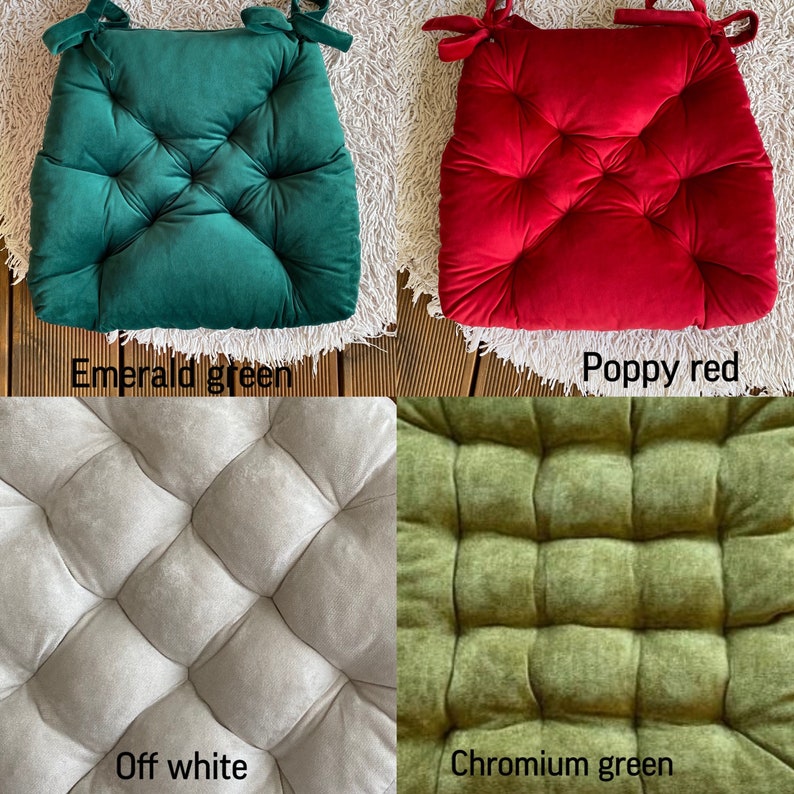 Trapezoid Velour Chair Cushions Emerald Green, Red, Off White, Chromium Green