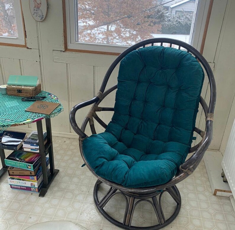 Rattan Chair Velour Cushion Emerald Green