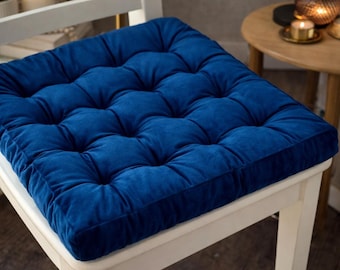 USA Handmade Velvet Chair Cushion with Ties, Tufted Seat Pad