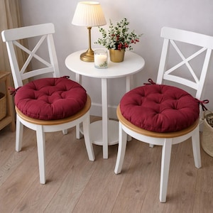 Round Chair Pads With Ties - Round chair cushions - Multicolor cushions - Bench Cushion - Floor Cushion - Summer Home Decor - Outdoor Decor Burgundy