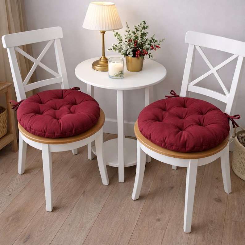Round Chair Pads With Ties - Round chair cushions - Multicolor cushions - Bench Cushion - Floor Cushion - Summer Home Decor - Outdoor Decor Burgundy