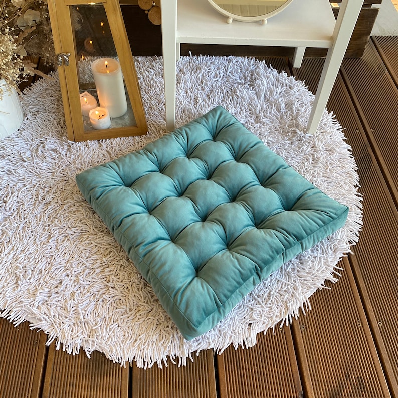 Square Velour Chair Cushion Teal