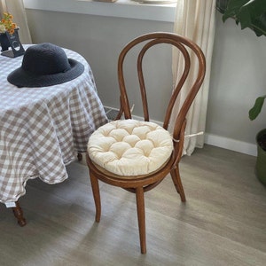 Round Linen Chair Cushion  For Home - Pad with ties - Cushions with ties - Linen Chair Cushion - Linen Fabric - Summer Chair Cushion - Decor