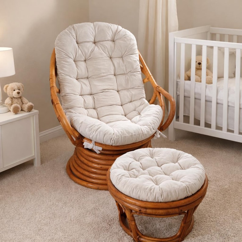 Velvet Rocking Chair Pad with Ties, Living Room Rest Chair, Cushioned Chair Seat Pad, Custom-Sized Cushion, Cover, Rattan Recliner Pad Off White