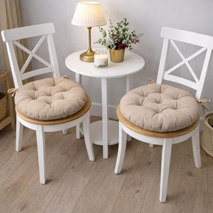 Round Chair Pads With Ties - Round chair cushions - Multicolor cushions - Bench Cushion - Floor Cushion - Summer Home Decor - Outdoor Decor Beige
