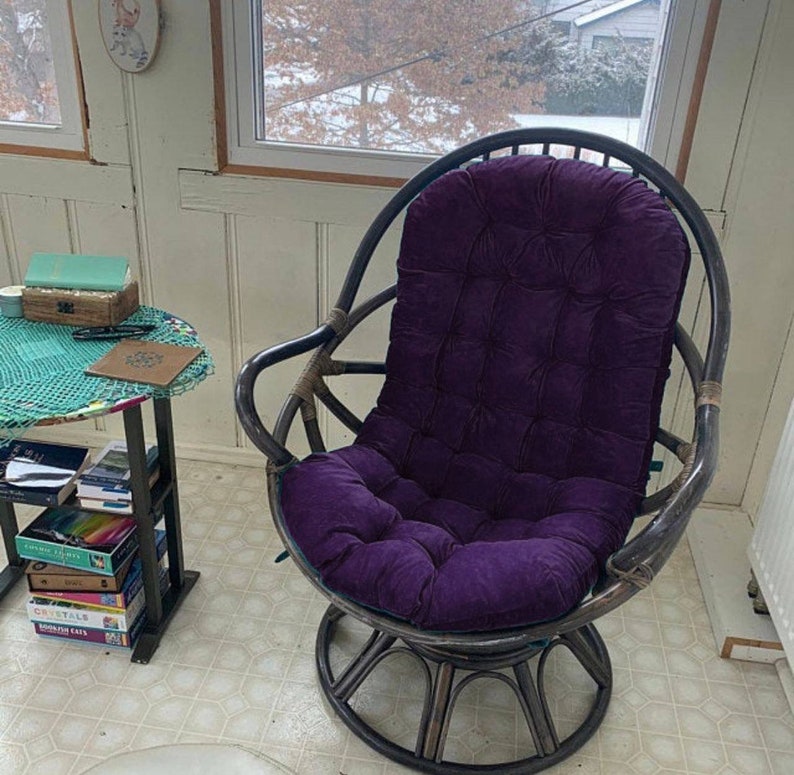 Rattan Chair Velour Cushion Dark Purple
