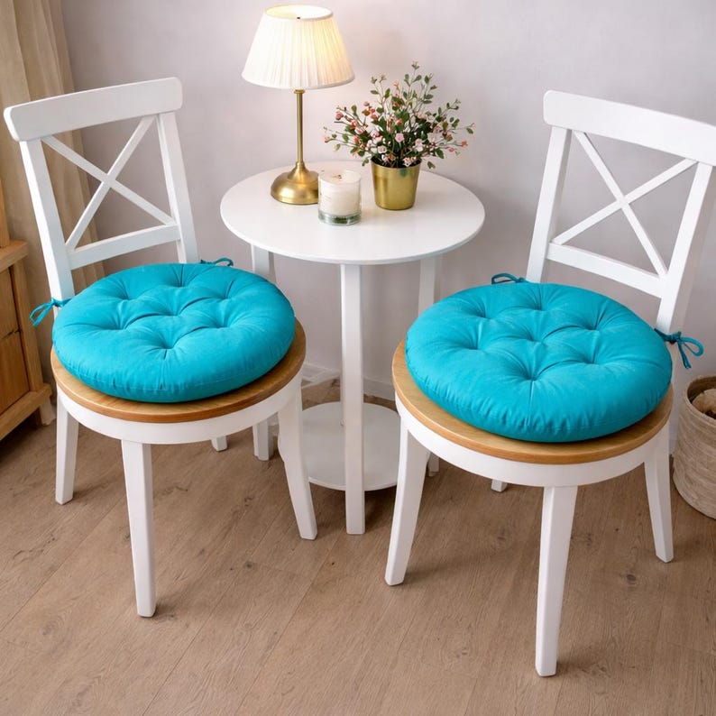 Round Chair Pads With Ties - Round chair cushions - Multicolor cushions - Bench Cushion - Floor Cushion - Summer Home Decor - Outdoor Decor Teal