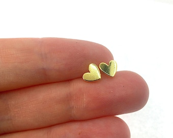 Valentines Gold Heart stud earrings, Sterling silver tiny stud earrings, 18k Gold dainty stud earrings, Silver heart studs, Romantic gift