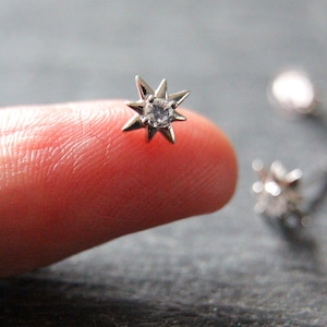 Dainty Starburst CZ stud earrings North Star in Sterling silver