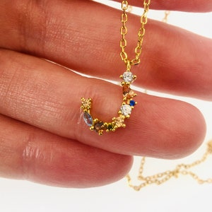 Diamante Dainty Gold, J Initial collar de plata de ley, J Letter Necklace, CZ colgante inicial J cadena de cartas, minimalista cumpleaños de enero