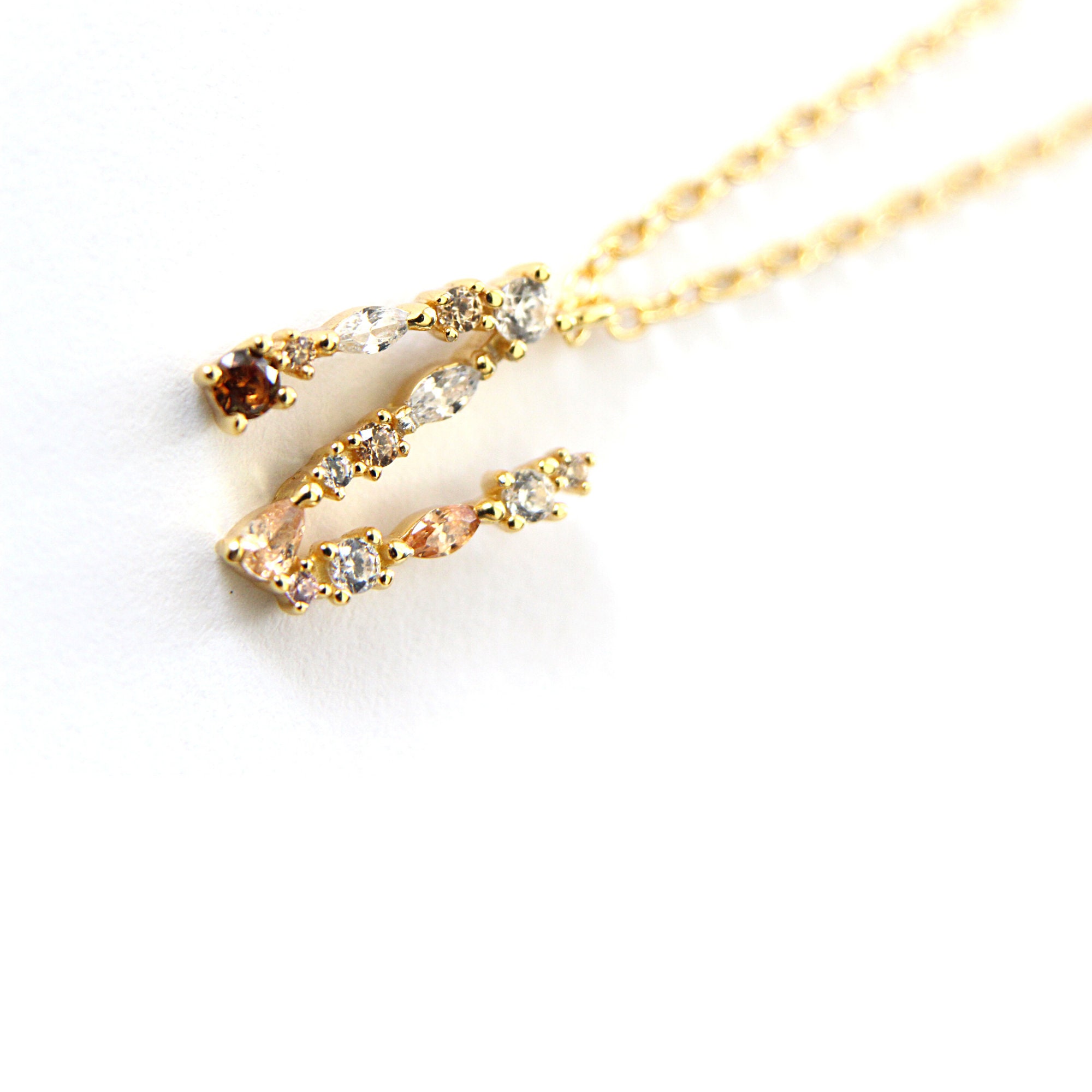 Elegant Rainbow gemstone N initial necklace Gold Chain | Etsy