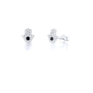Sterling Silver Hamsa hand earrings, Fatima CZ Palm studs - Mothers Day gifts