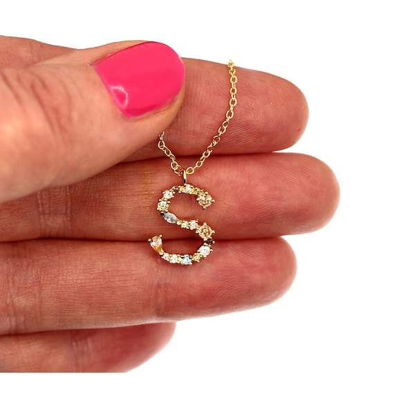 Crystal Letter S Initial Pendant Necklace 18K Gold Plated Sterling Silver Chain Best My Sister Gift Etsy