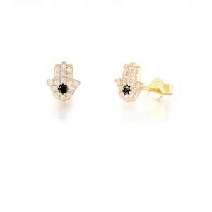 Fatima CZ Palm studs Sterling Silver 18K Gold, Hamsa earrings Gifts