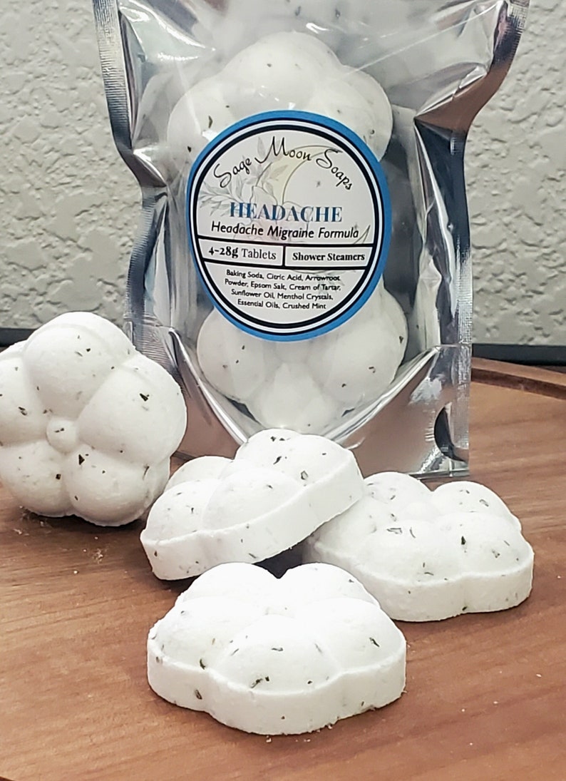 Headache Shower Steamer, Essential Oils, Aromatherapy, Shower Bomb, Shower Melts, May help with Migraine image 1