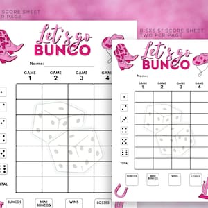 Druckbare Girls Night Bunco Score Karten & Regeln - Ladies Night Bachelorette Let's Go Bunco Digitaler Download für lustige Spieleabende | Würfelspiel