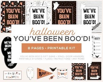 You've Been Boo'd! Printable 8 Page Halloween Gift Kit, Signs, Door Hanger, Decor, Instructions, Printable Stickers, Flags