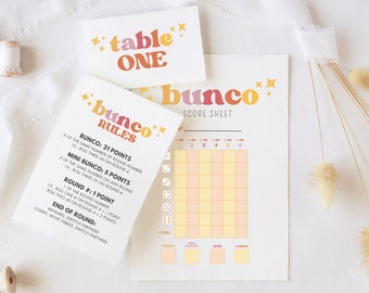 Printable Bunco Score Cards & Rules - Vintage Groovy Digital Download for Fun Game Nights