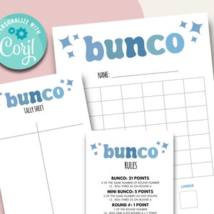 Anpassbare druckbare Bunco Score Karten & Regeln - Vintage Groovy digitaler Download für lustige Spielabende | Würfelspiel