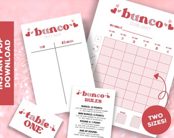 Printable Valentine's Bunco Score Cards & Rules - Hearts Galentine's Day Digital Download for Fun Game Nights