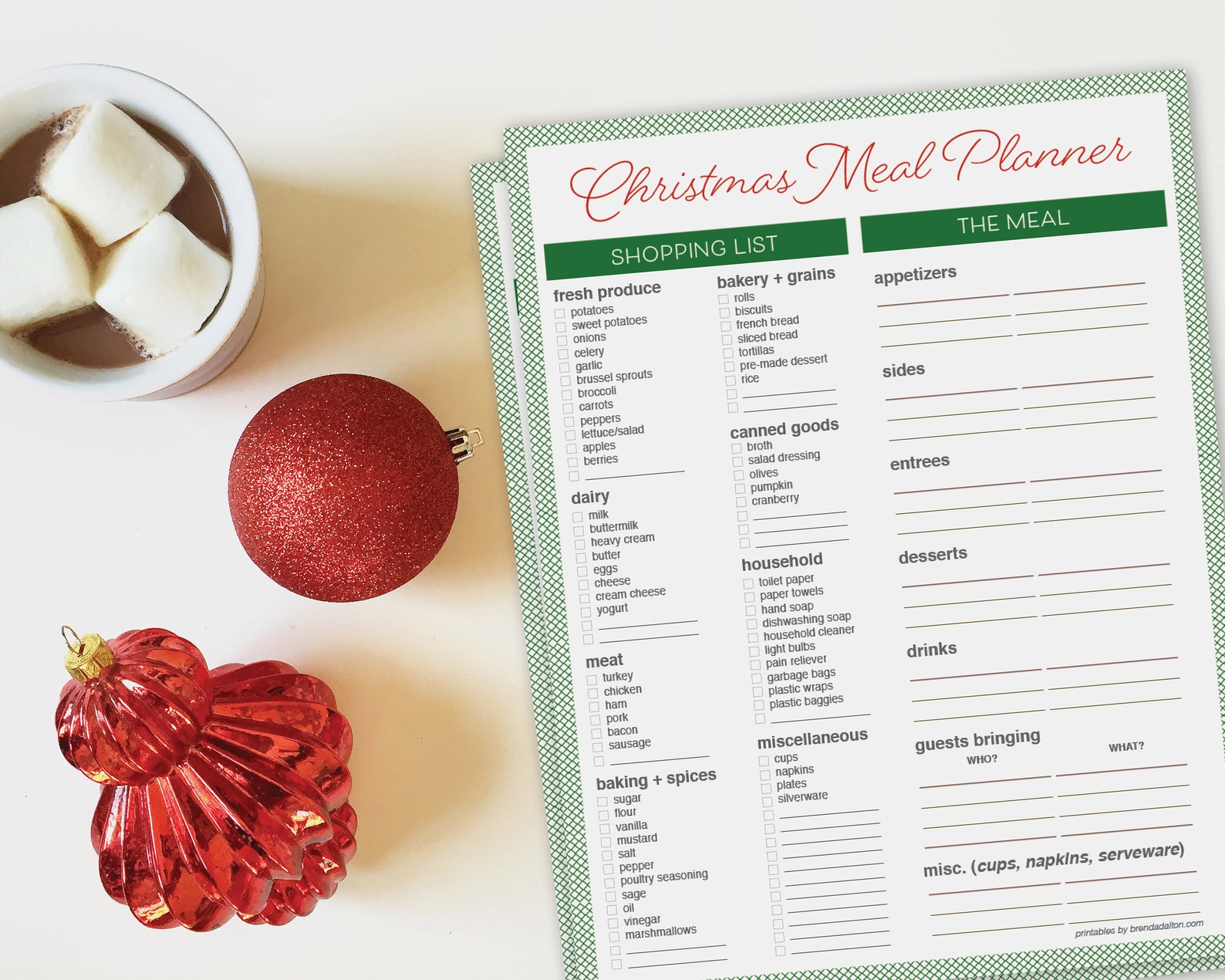Christmas Meal Planner Checklist Guest List Printable Etsy