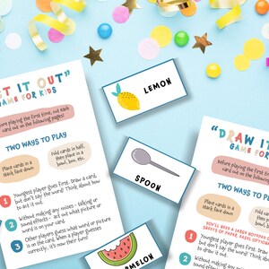 Draw It Out, Act It Out: Printable Food-Themed Charades and Pictionary Game for Kids