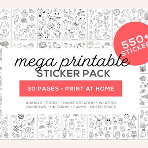 Kids Coloring Sticker Mega Pack: 550+ Printable Stickers (Digital Download)