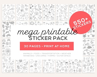 Kids Coloring Sticker Mega Pack: 550+ Printable Stickers (Digital Download)