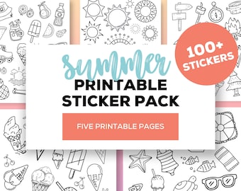 Summer Coloring Sticker Mega Pack: 100+ Printable Stickers (Digital Download)