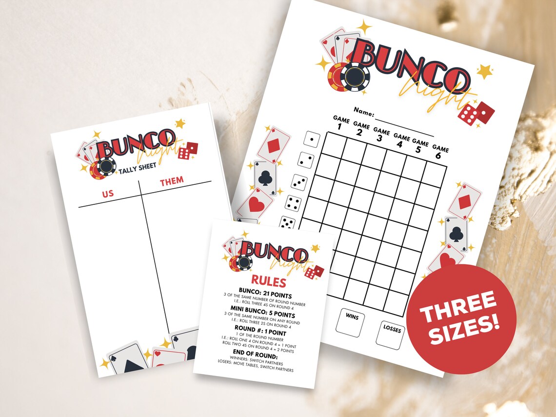 Casino Printable Bunco Score Cards &amp; Rules - Digital Download for Fun ...