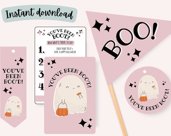 Printable You've Been Boo'd! Halloween Gift Kit | Boo Basket for Neighbors, Friends | You've Been Booed Door Hanger | Pennant Flags | Ghosts